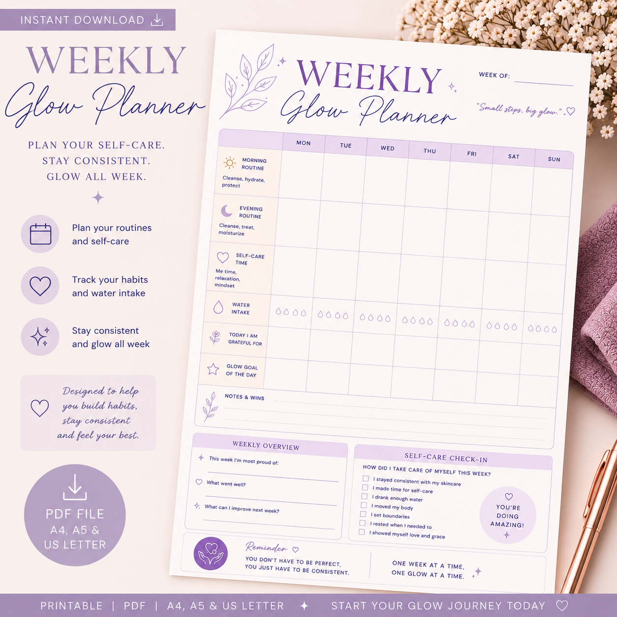 Weekly Glow Planner - Digital Download