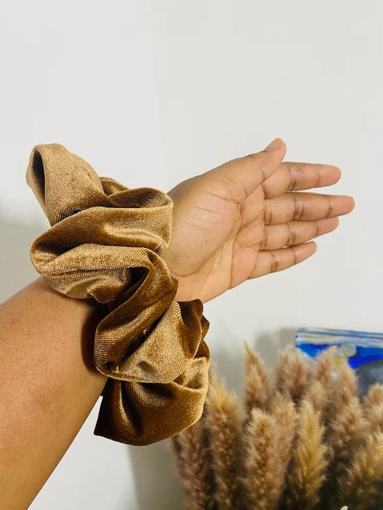 Crowned - Velvet Beige Satin Scrunchie