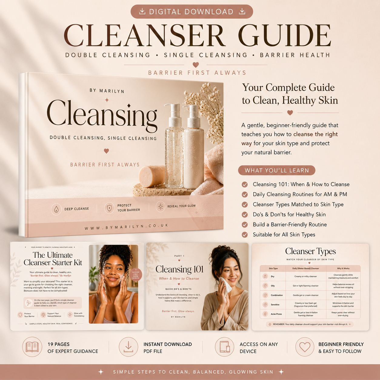 The By Marilyn Cleanser Guide - Barrier First Cleansing Guide for All Skin Types (Instant Digital Download)