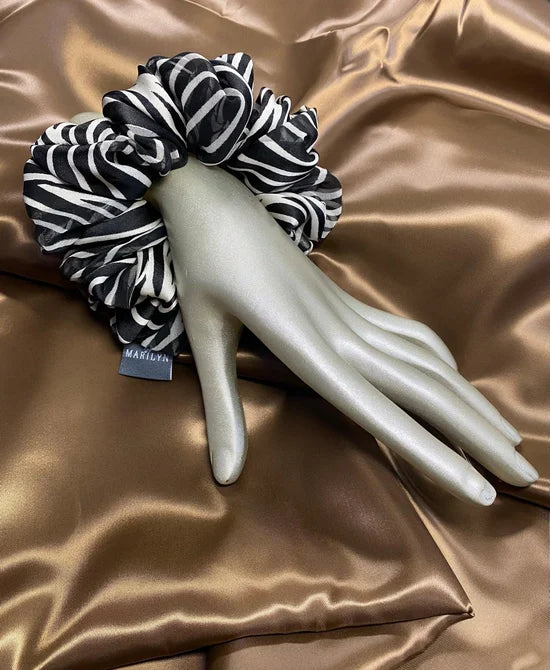 Own the Room - Black & Beige Chiffon Scrunchie