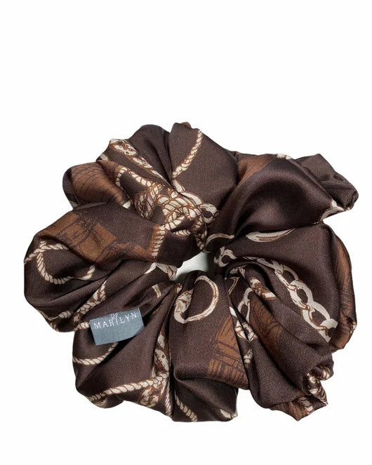 Grounded Glow - Brown Patterned Satin Scrunchie