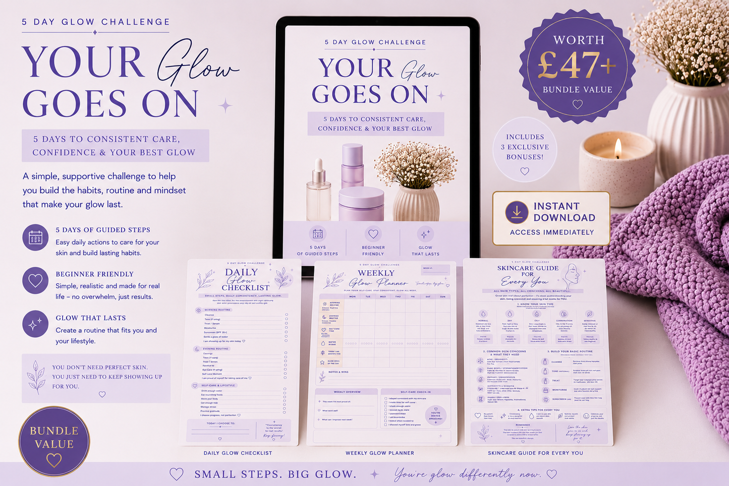 5 Day Glow Challenge | Self-Care & K-Beauty Routine Planner PDF - Instant Digital Download