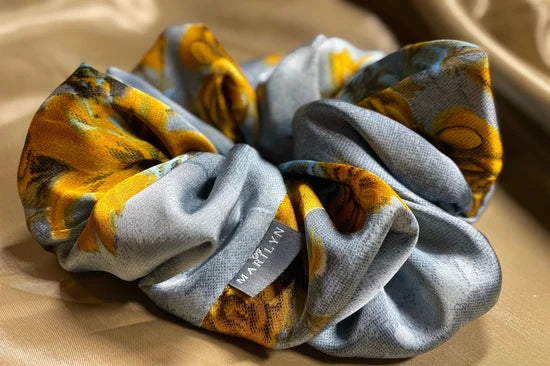 Sunshine State – Yellow Floral Satin Scrunchie