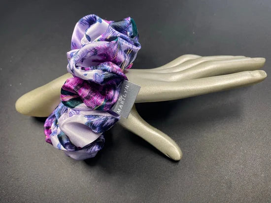 Fearless Bloom - Purple Floral Satin Scrunchie