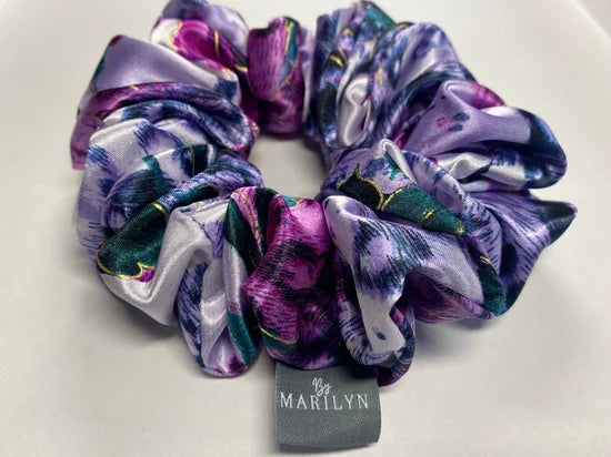 Fearless Bloom - Purple Floral Satin Scrunchie