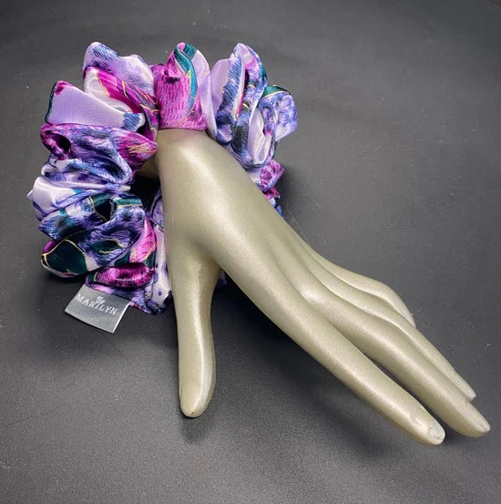 Fearless Bloom - Purple Floral Satin Scrunchie