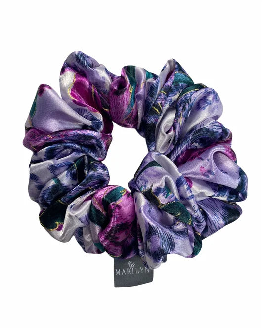 Fearless Bloom - Purple Floral Satin Scrunchie