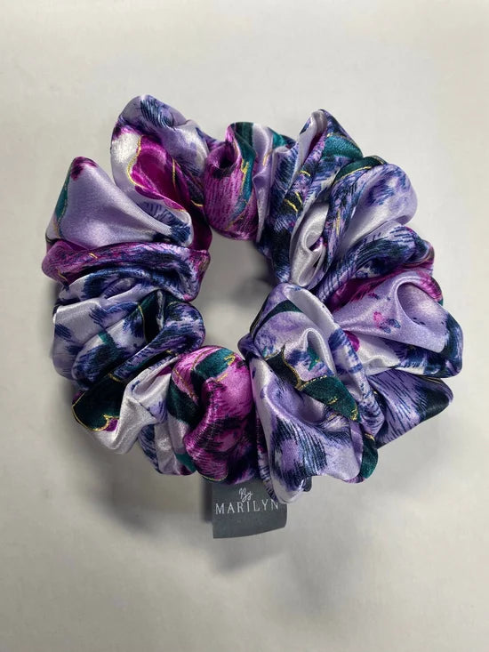 Fearless Bloom - Purple Floral Satin Scrunchie