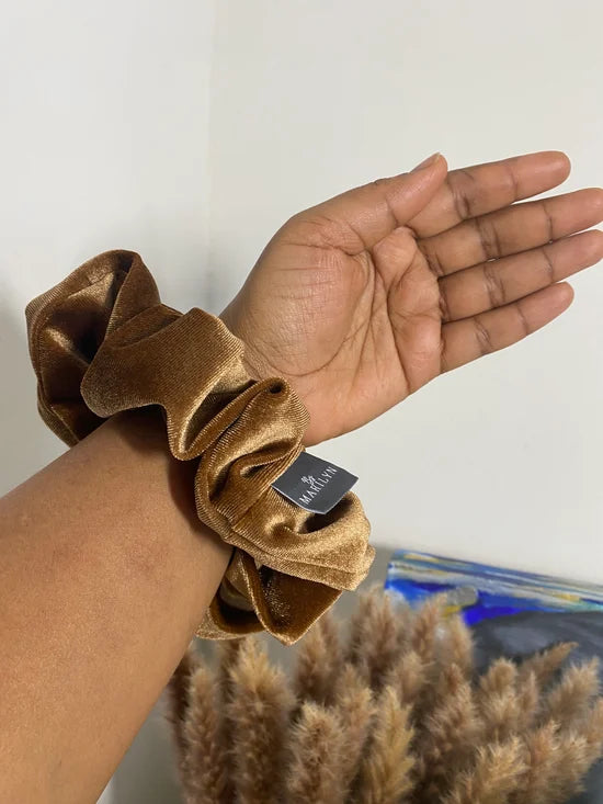 Crowned - Velvet Beige Satin Scrunchie