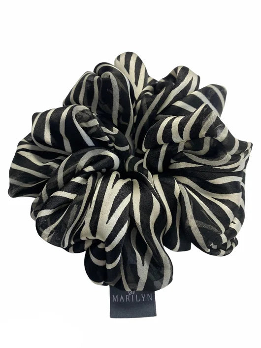 Own the Room - Black & Beige Chiffon Scrunchie