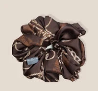 Grounded Glow - Brown Patterned Satin Scrunchie